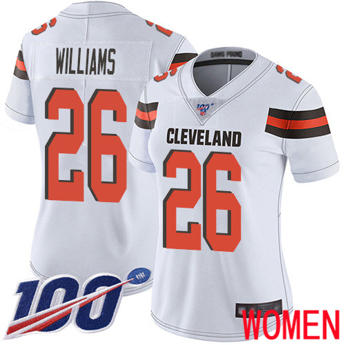 Cleveland Browns Greedy Williams Women White Limited Jersey #26 NFL Football Road 100th Season Vapor Untouchable